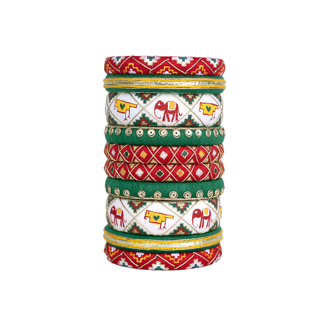 Narikunj Green & Red Bangle Set