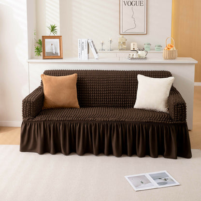 Stretchable Turkish Sofa Cover with Bubble Fabric & Frill