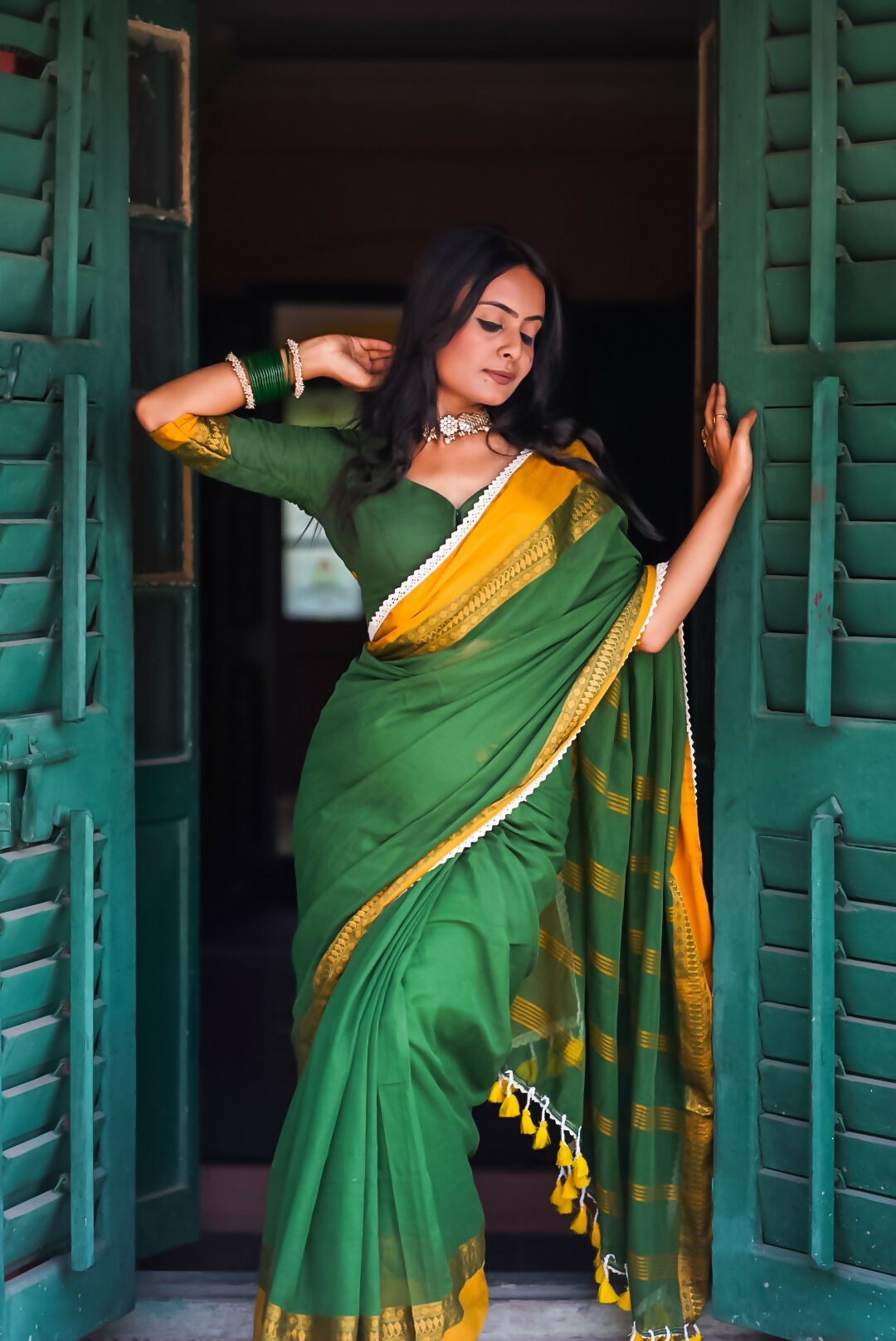 Green Love Pure Handloom Cotton Saree