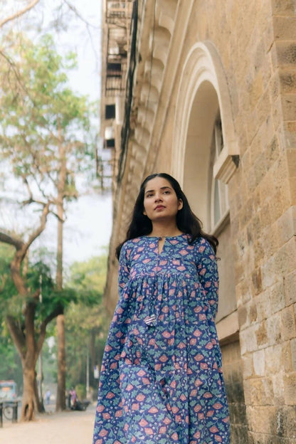 Raabta Peacock Blue Sanganeri Kurta