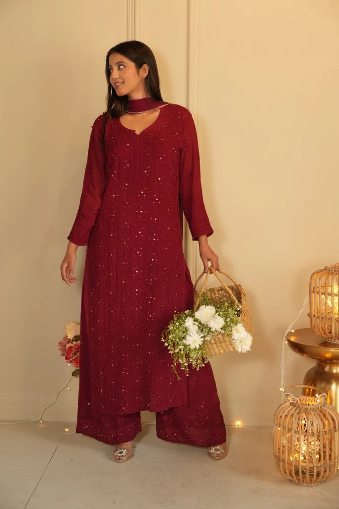 Noor Chikankari And Mukaish Work Kurti