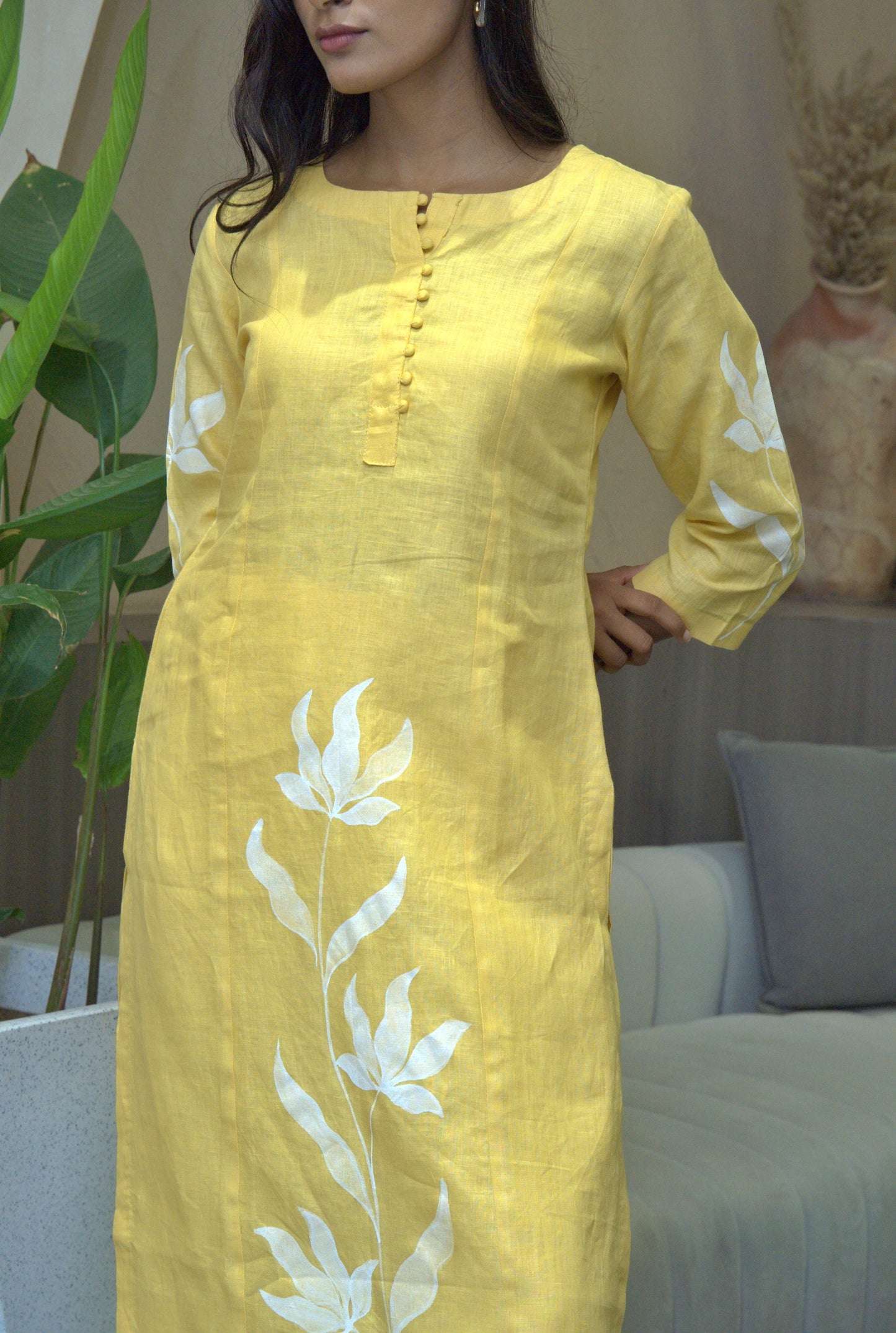 Iris Yellow Linen Kurta Set