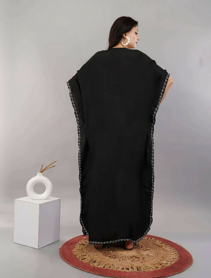 Sable Black Kashmiri Embroidered Long Kaftan