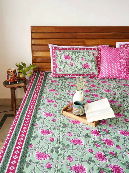 Baagh – Green- A King Size Double Bed Bedsheet