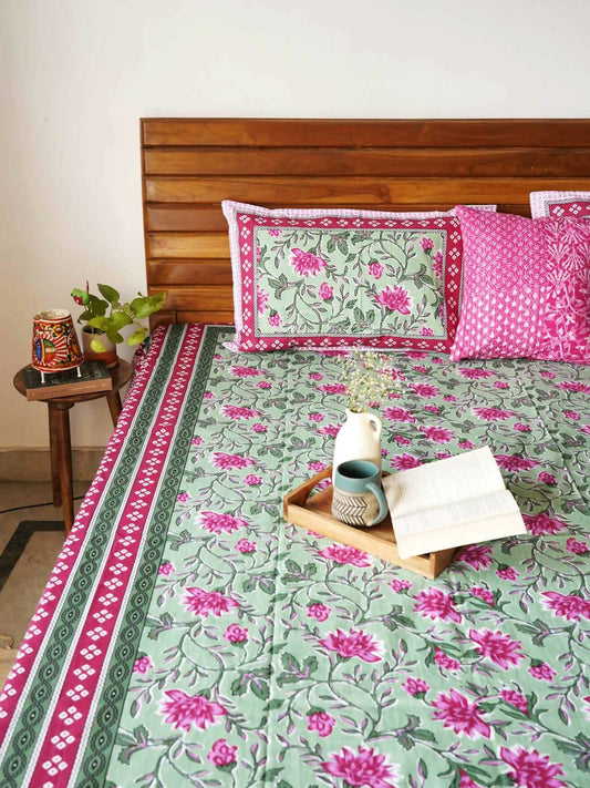 Baagh – Green- A King Size Double Bed Bedsheet