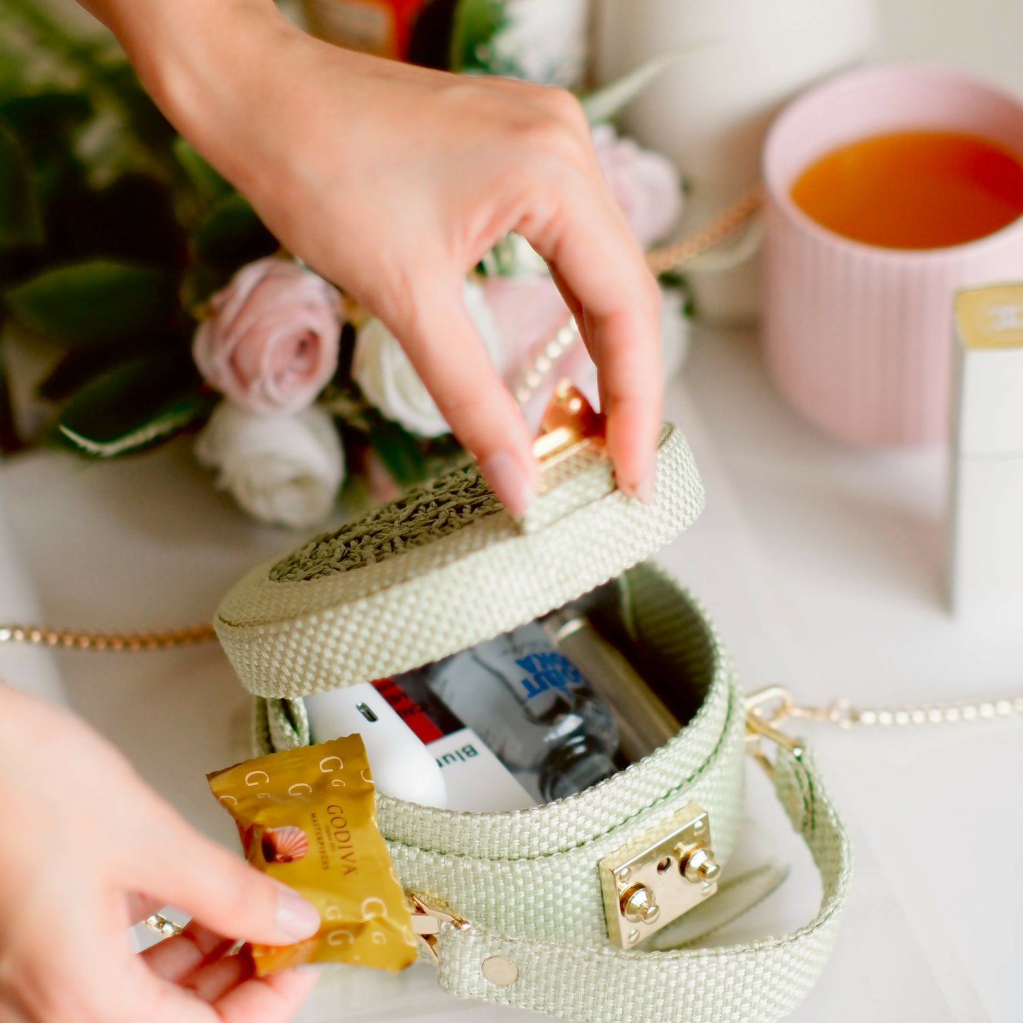 Seafoam Raffia Minaudiere Bag