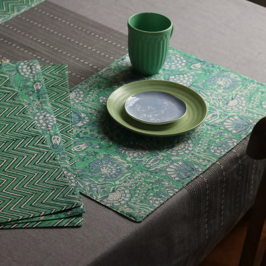Tranquil Teal Wipeable & Reversible Cotton Placemats