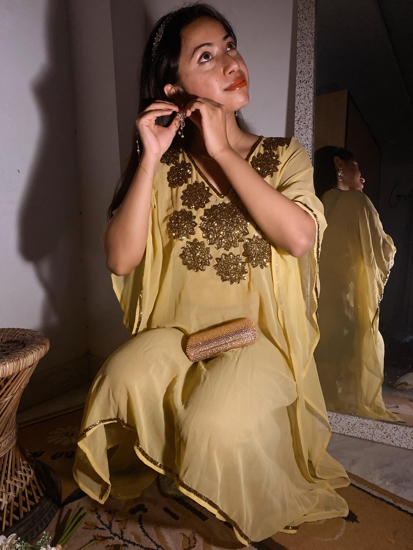 Waheeda Golden Embroidery Plain Kaftan