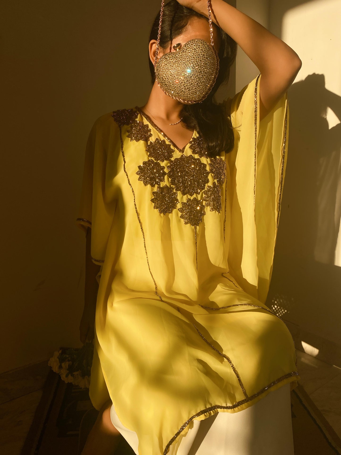 Waheeda Golden Embroidery Short Kaftan