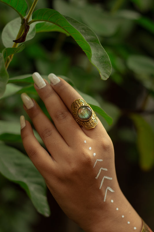 Labradorite Flower Of Life Adjustable Ring