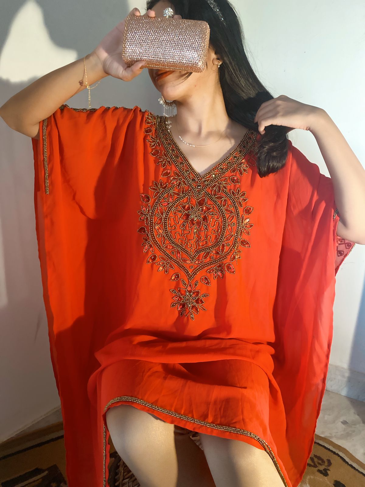 Sana Red Georgette Short kaftan