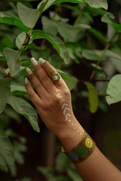 Labradorite Flower Of Life Adjustable Ring