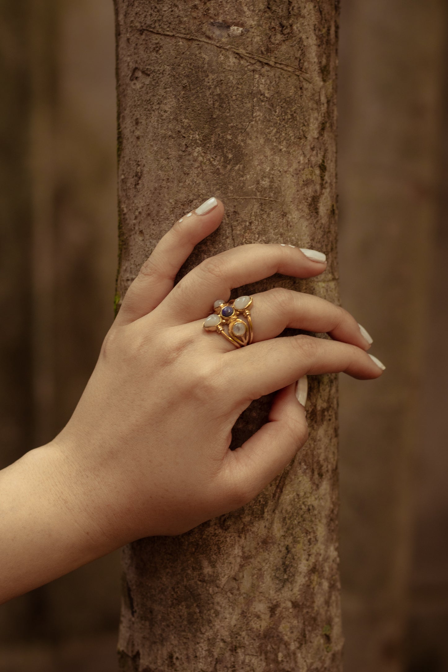 Lapis Moonstone Adjustable Ring