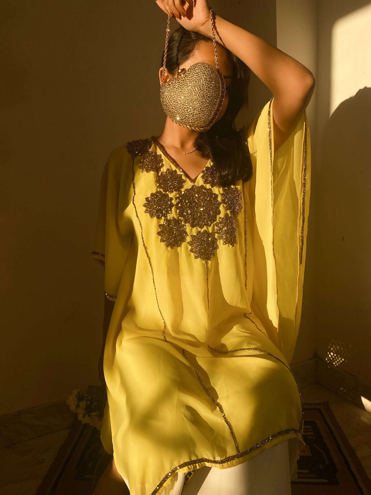 Waheeda Golden Embroidery Short Kaftan