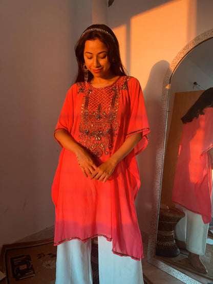 Nargish Fuchsia Pink Georgette Short Kaftan