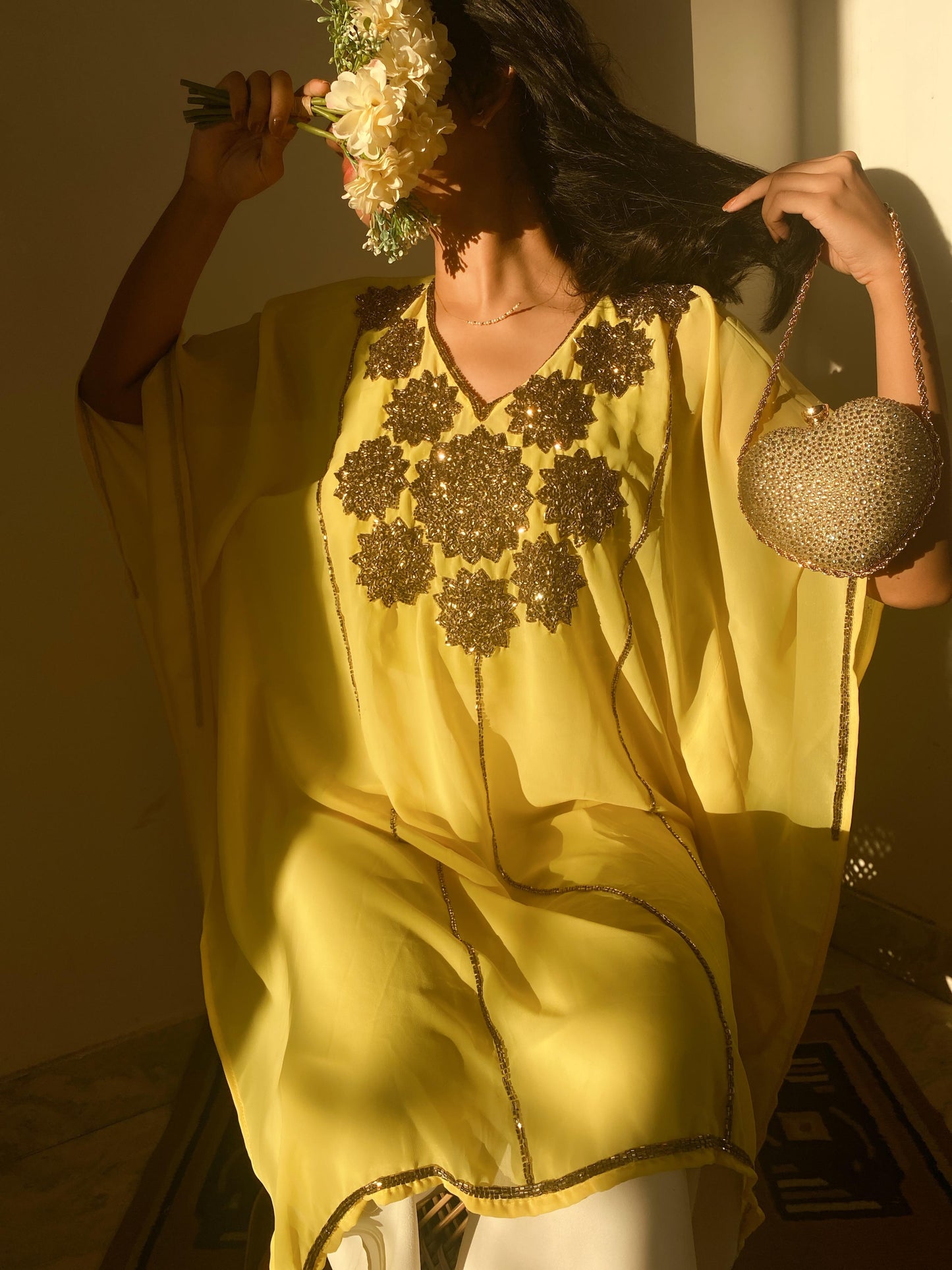 Waheeda Golden Embroidery Short Kaftan