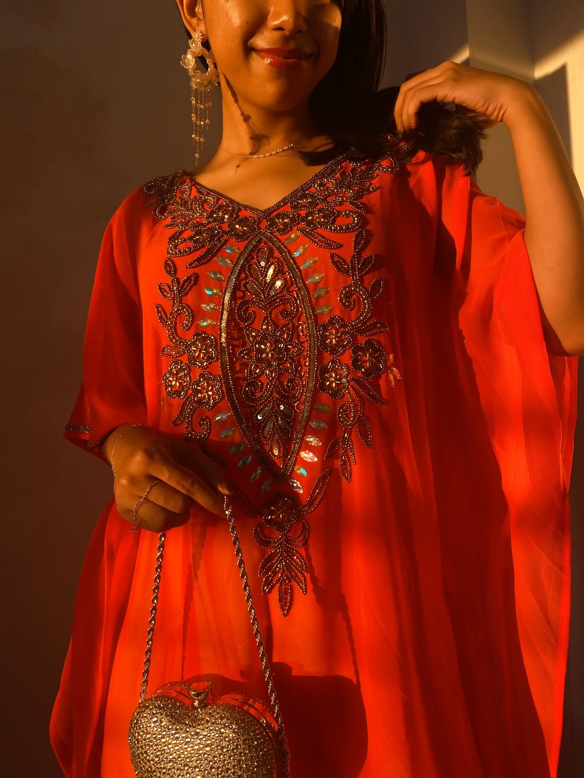 Mahnoor Short Kaftan with Golden Embroidery