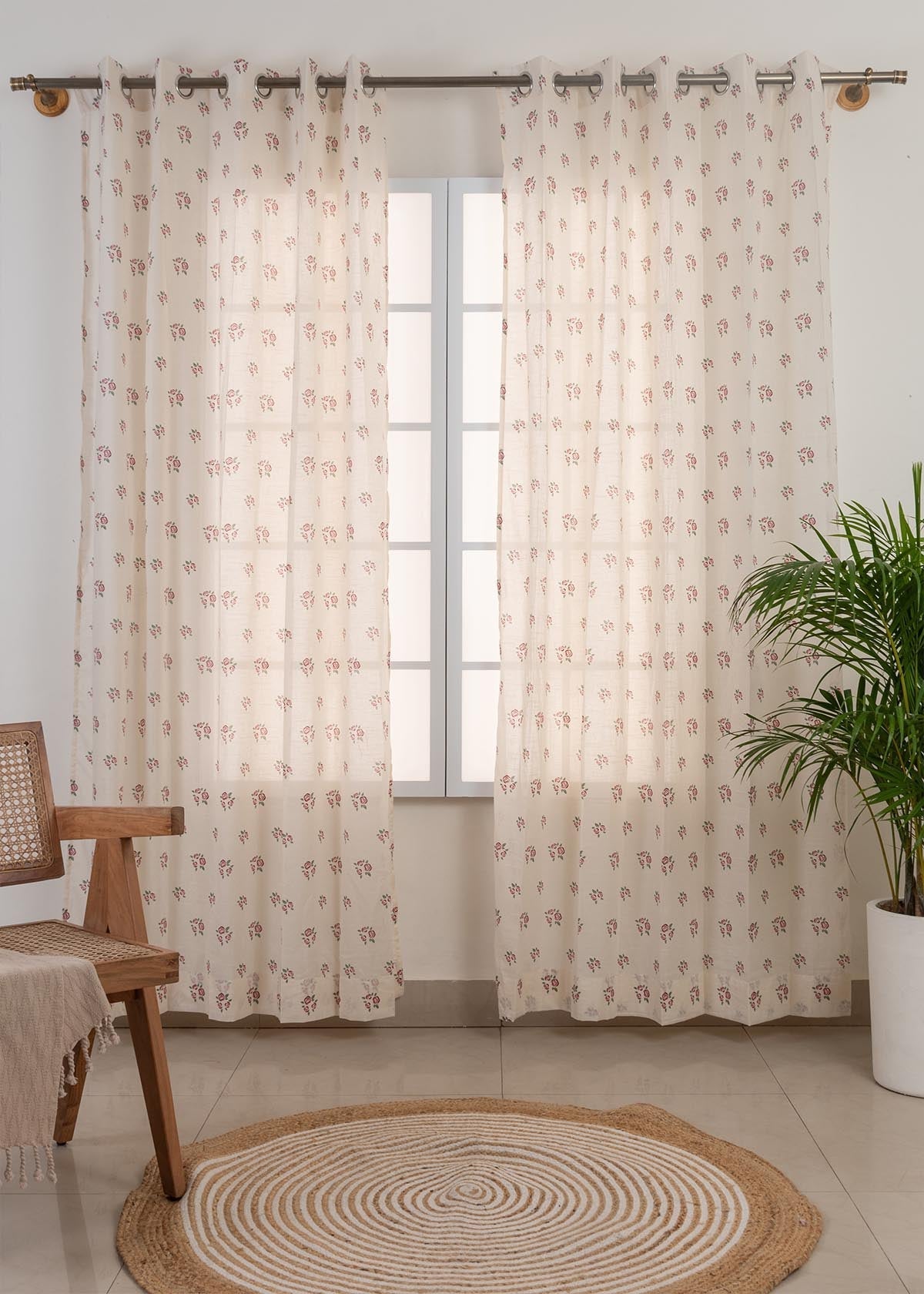 Light Filtering - Red Rose Garden Cotton Sheer Curtain