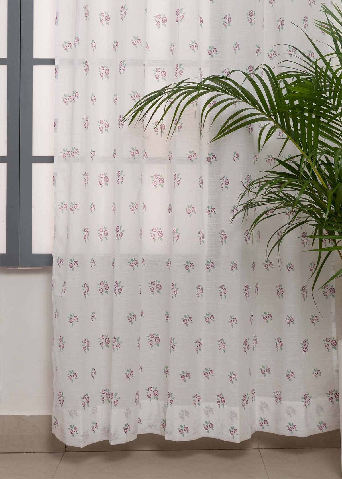 Light Filtering - Lavender Rose Garden Cotton Sheer Curtain