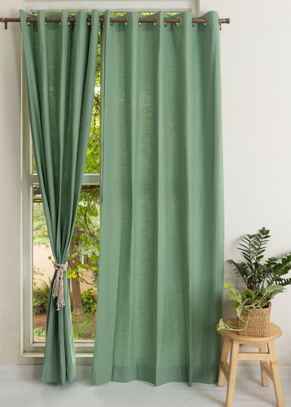 Room Darkening - Sage Green Pure Cotton Solid Curtain