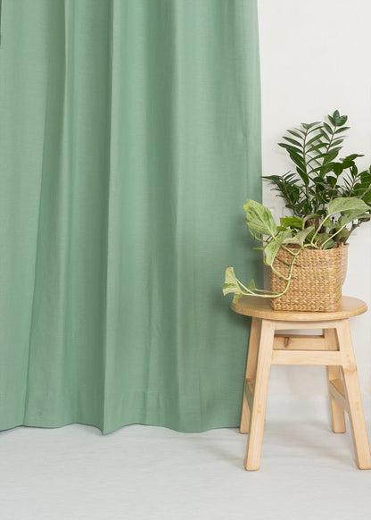 Room Darkening - Sage Green Pure Cotton Solid Curtain