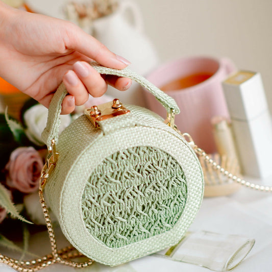 Seafoam Raffia Minaudiere Bag