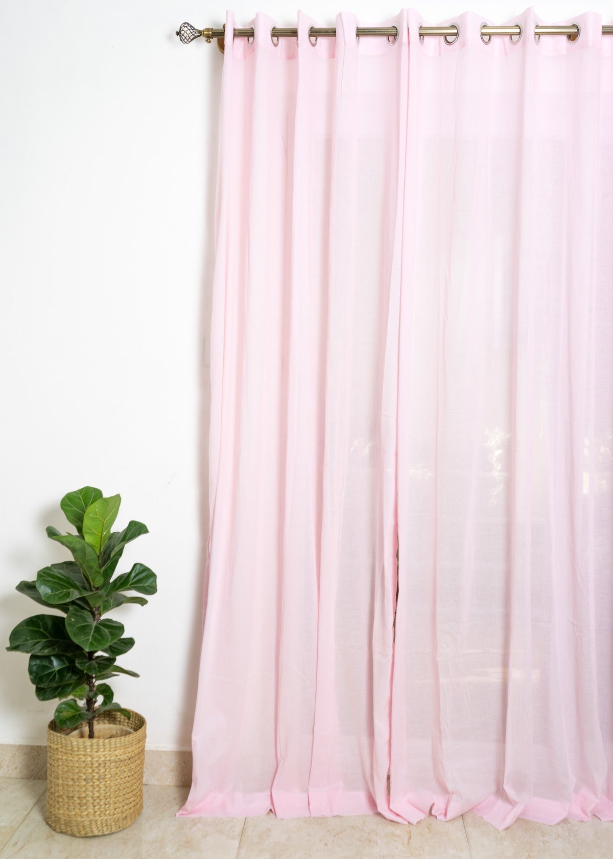 Light Filtering - Powder Pink Cotton Plain Curtain