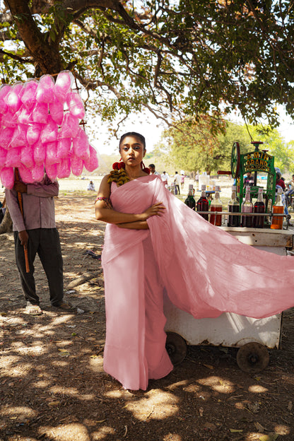 Strawberry Ice Gola I Pink Handloom Cotton Silk Saree