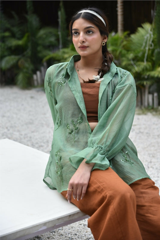 kota doria shirt with hand embroidery and sequins (2) Large