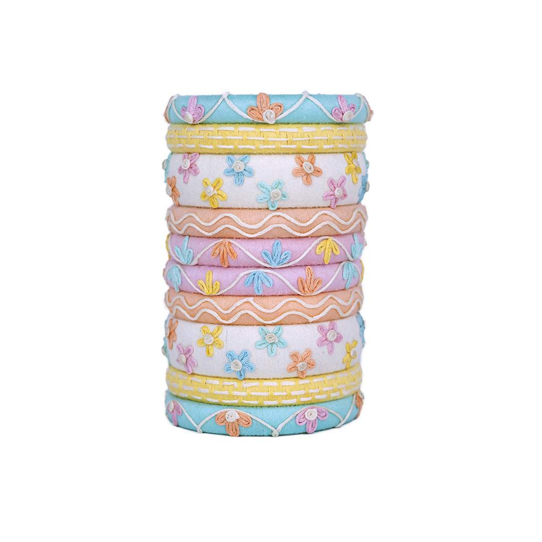 Kusum Floral Embroidery Pastel Bangle Set