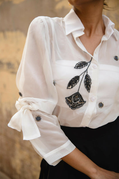 Luna Organza White Handpainted Shirt