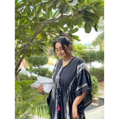 Black Shibori Kaftan with Tassel