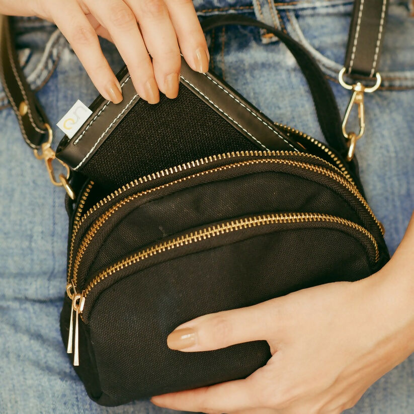 Three Pocket Pal Charcoal Sling Bag