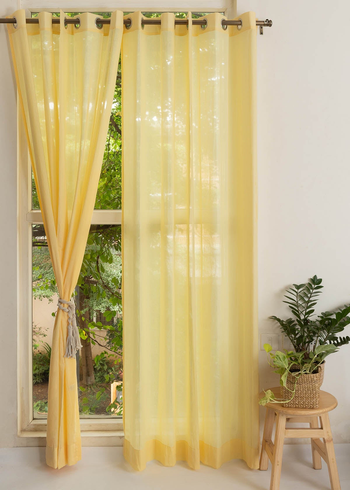 Light Filtering - Solid Turmeric Sheer Cotton Curtain