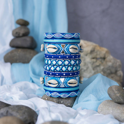 Sindhu Blue Bangle Set With Shells