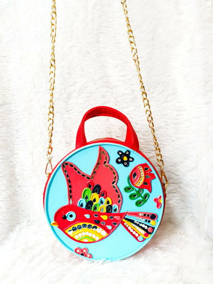 Birds Lippan Art Box Bag with Zipper and Sling