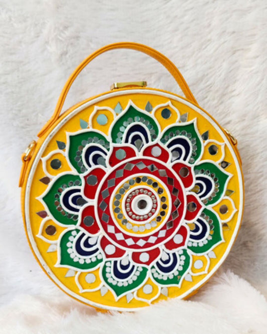 Red & Green Lippan Art Handcrafted Circle Box Bag