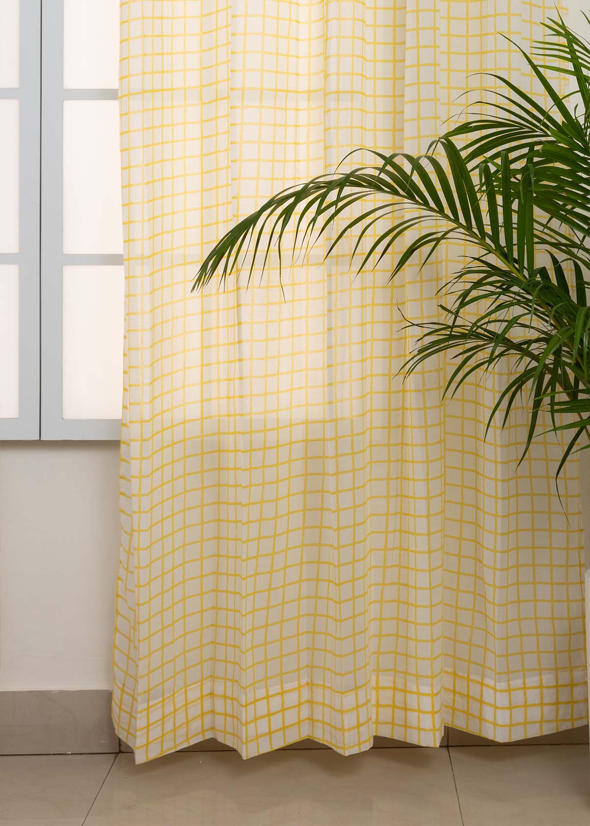 Light Filtering - Uneven Checks Geometric Cotton Sheer Curtain