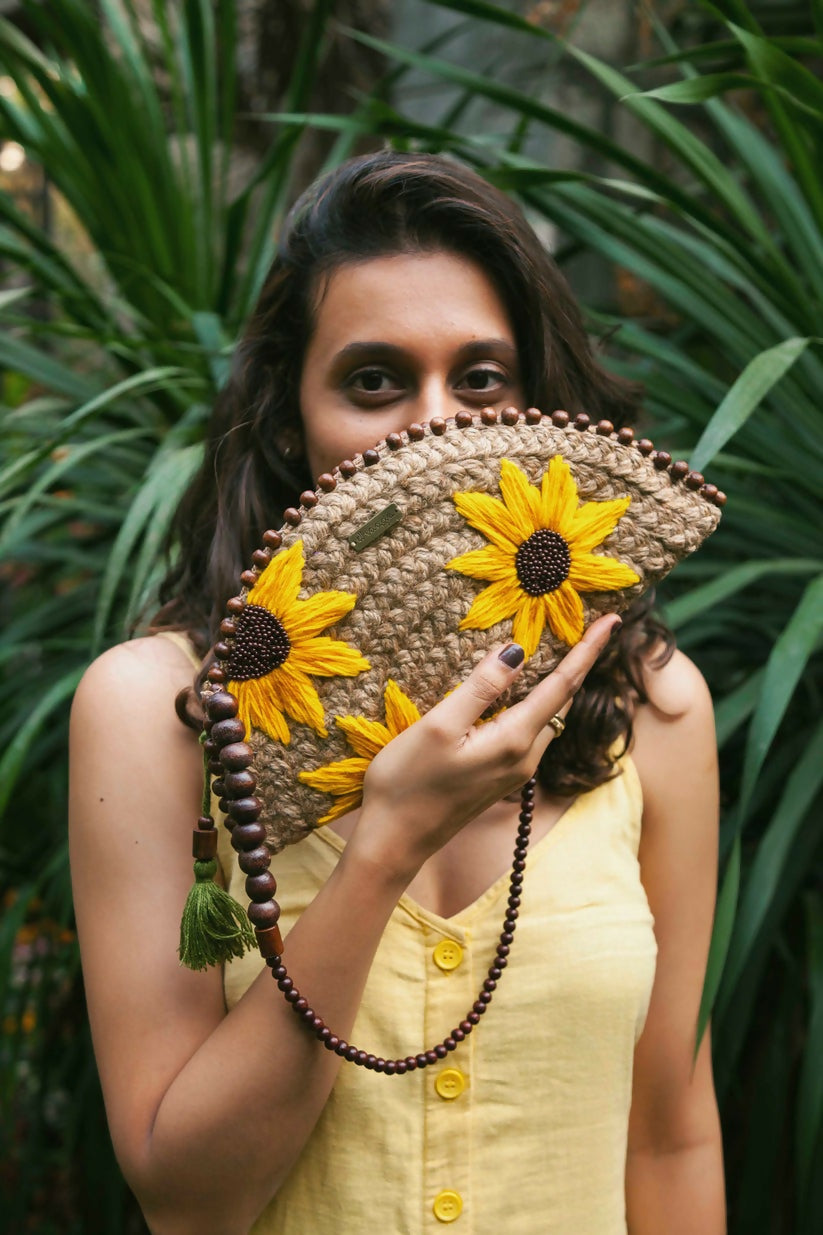 Sunflower Meadow Half Moon Clutch Bag