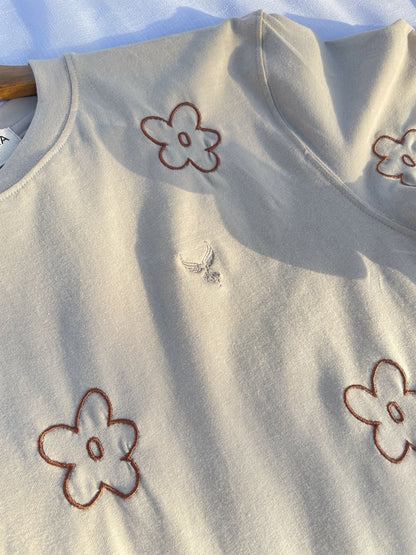 Floral Embroidered Beige Tshirt