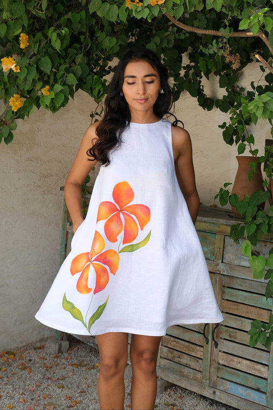 Sunset Lily Hand-painted Linen Dress