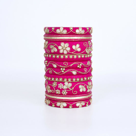 Gulal Pink Floral Embroidered Bangle Set