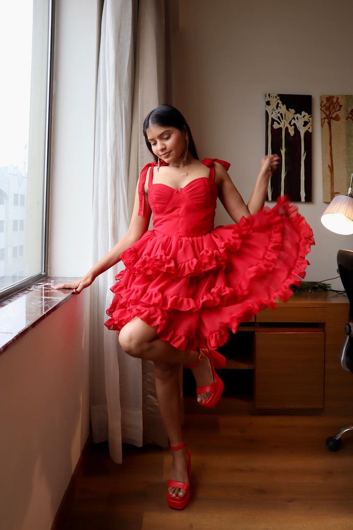 Red Flare Short Tie up Dress Local Nation