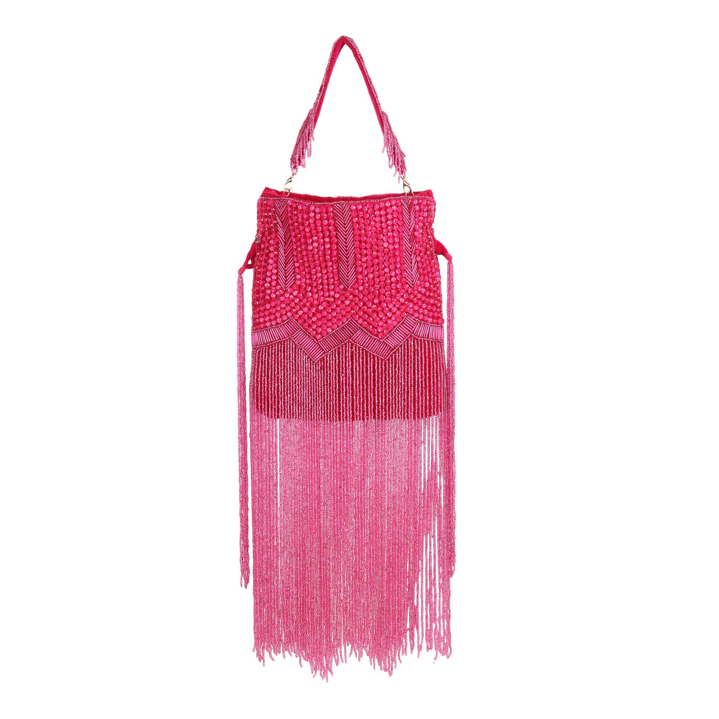 Fuchsia Flame Long Tassel Velvet Potli Bag