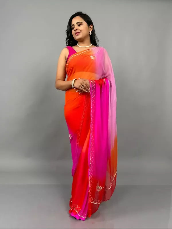 Rani Pink & Orange Ombre Chiffon Saree