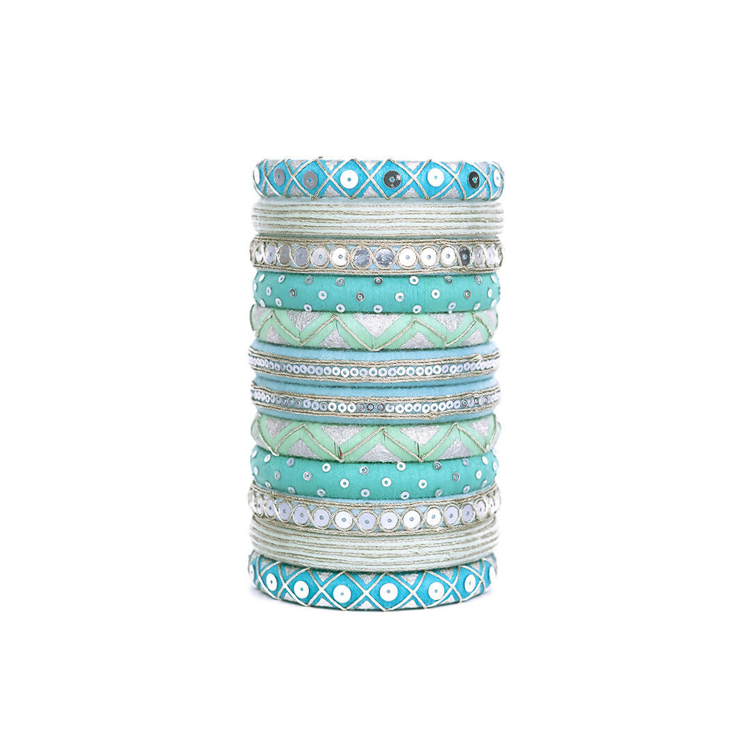 Reva Teal Blue & White Bangle Set