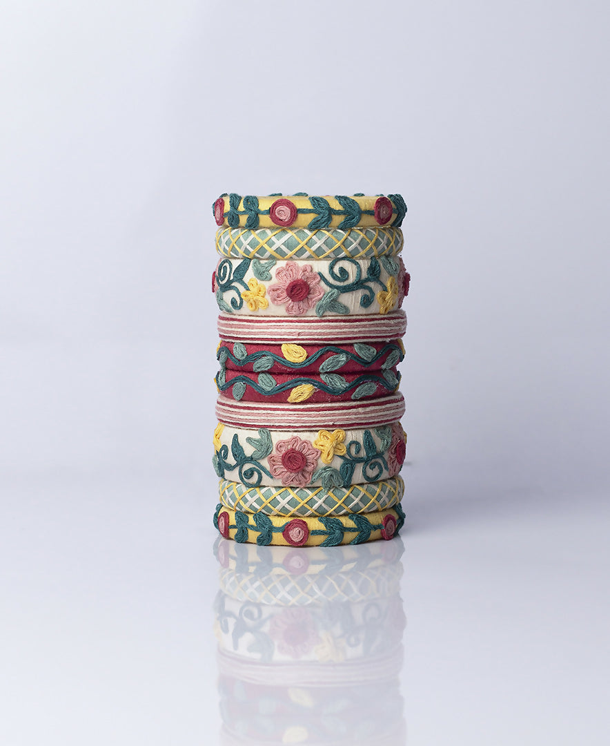 Pushpavali Thread Embroidered Bangle Set