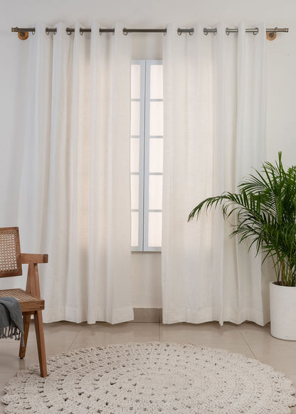 Room Darkening - Solid Warm White Cotton Plain Curtain