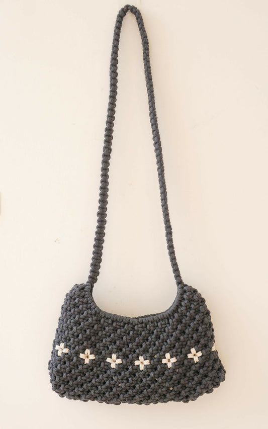 Charcoal Grey Hand-Knotted Flower Sling Bag