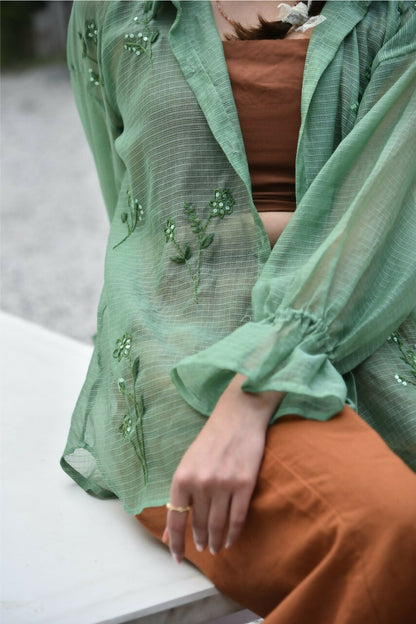 kota doria shirt with hand embroidery and sequins (1) Large